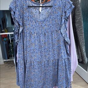 MTS Blue Sleeveless Ruffled Blouse